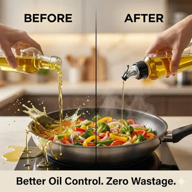 Oil Dispenser 1000ml | 1 Litre Plastic Oil Dispenser for Kitchen | Leak Proof Cooking Oil Bottle with Pourer Cap | Oil Container for Cooking, Ghee & Vinegar (Pack Of 1) thumbnail 3