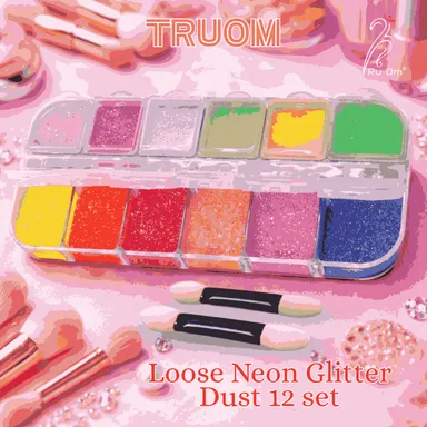 TRUOM Sparkle Loose Neon Glitter Eyeshadow 12 Grid Box |Vibrant Multi-Colour Party|Festival & Neon Eye Makeup for Women thumbnail 2