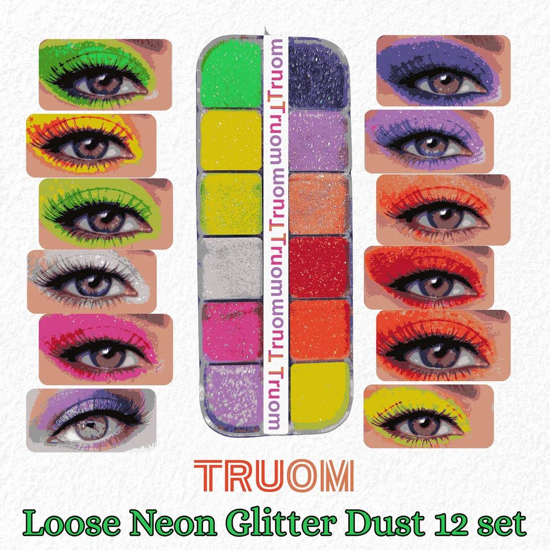 TRUOM Sparkle Loose Neon Glitter Eyeshadow 12 Grid Box |Vibrant Multi-Colour Party|Festival & Neon Eye Makeup for Women image 4