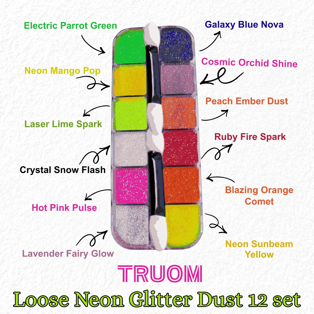 TRUOM Sparkle Loose Neon Glitter Eyeshadow 12 Grid Box |Vibrant Multi-Colour Party|Festival & Neon Eye Makeup for Women image 1