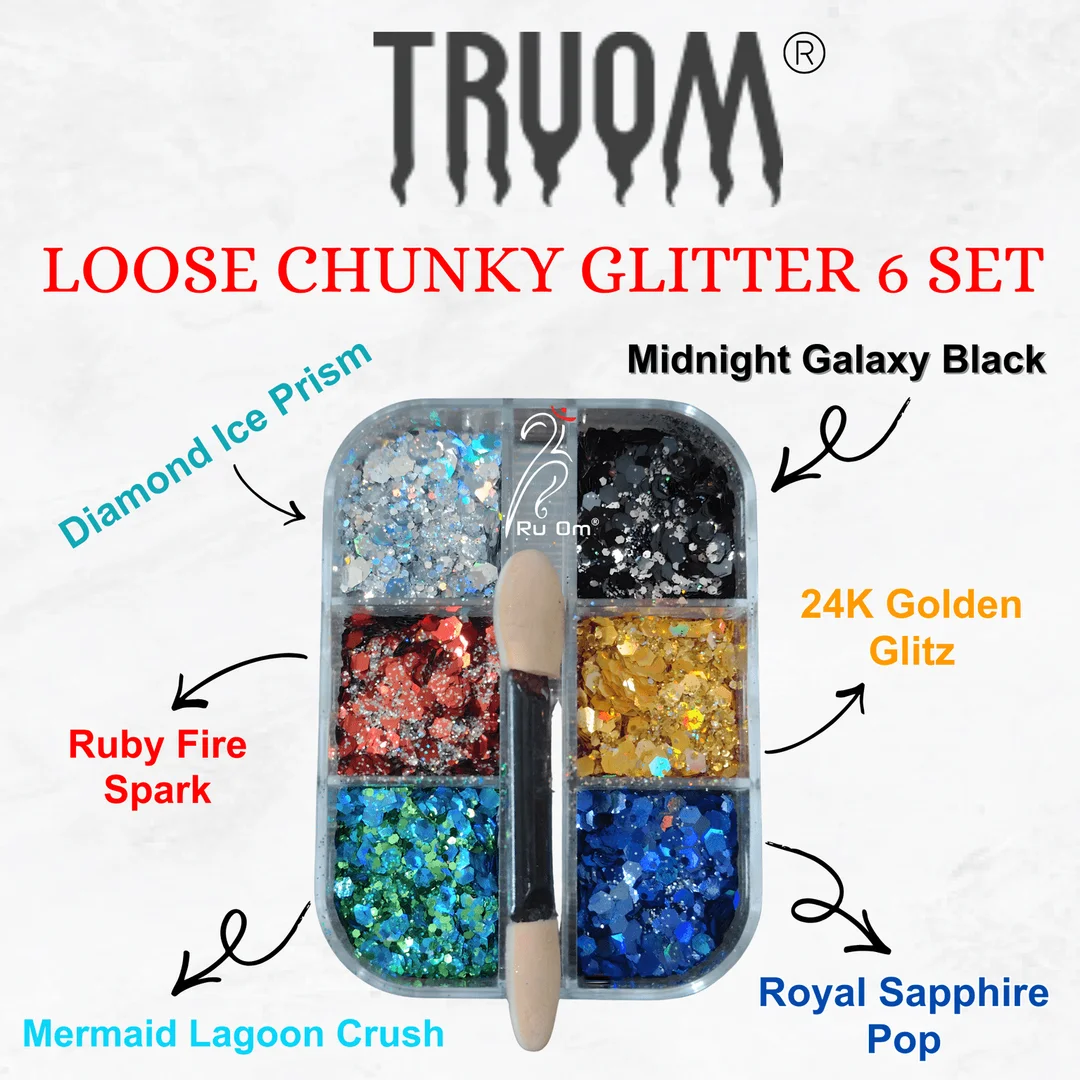 TRUOM Sparkle Loose Chunky Glitter For Makeup 6 Grid Box for Women Perfect For Nail Art image 1