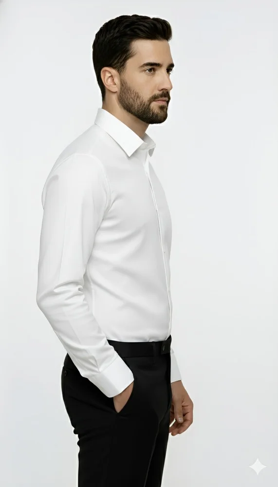Fabrizer Mens White Formal Shirt Classic Solid Office Wear Smart Casual Cotton Blend Look Regular Fit Business Party Shirt for Men India image 2