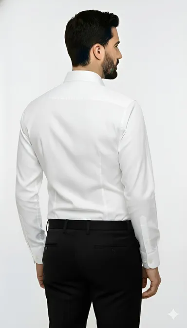 Fabrizer Mens White Formal Shirt Classic Solid Office Wear Smart Casual Cotton Blend Look Regular Fit Business Party Shirt for Men India thumbnail 2