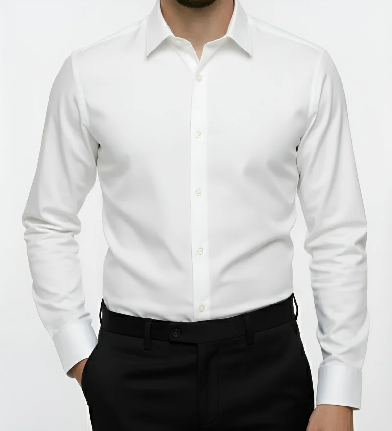 Fabrizer Mens White Formal Shirt Classic Solid Office Wear Smart Casual Cotton Blend Look Regular Fit Business Party Shirt for Men India image 4
