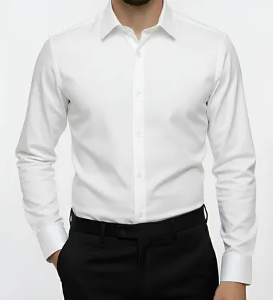 Fabrizer Mens White Formal Shirt Classic Solid Office Wear Smart Casual Cotton Blend Look Regular Fit Business Party Shirt for Men India thumbnail 3