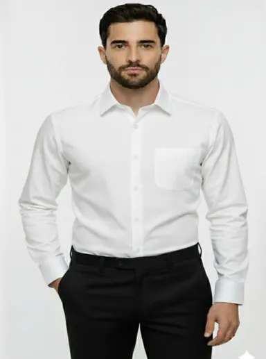 Fabrizer Mens White Formal Shirt Classic Solid Office Wear Smart Casual Cotton Blend Look Regular Fit Business Party Shirt for Men India thumbnail 0