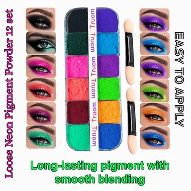 Loose Neon Pigment Powder Eyeshadow 12 Grid Box for Women Highly Pigmented Bright Matte Glitter UV Reactive Eye Makeup Palette for Party Festival Bridal Look India thumbnail 1