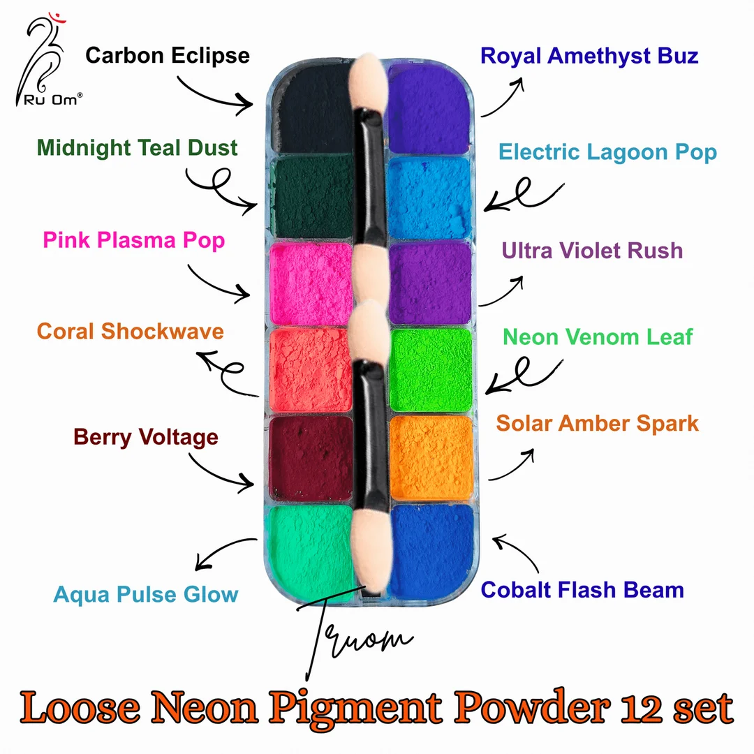 Loose Neon Pigment Powder Eyeshadow 12 Grid Box for Women Highly Pigmented Bright Matte Glitter UV Reactive Eye Makeup Palette for Party Festival Bridal Look India image 1