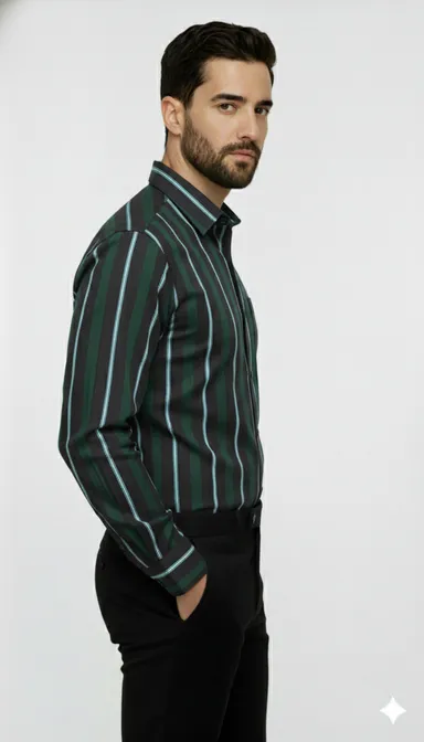 FABRIZER Mens Striped Casual Cotton Shirt 1.79 Slim Fit Full Sleeve Button Down Collar Formal Office Wear Blue White Lightweight Breathable Summer Shirt for Men India thumbnail 1