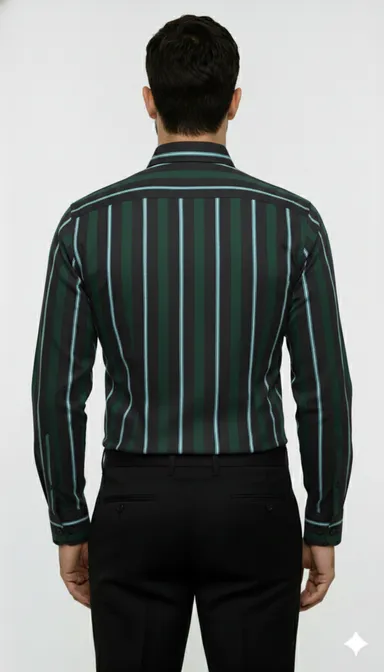 FABRIZER Mens Striped Casual Cotton Shirt 1.79 Slim Fit Full Sleeve Button Down Collar Formal Office Wear Blue White Lightweight Breathable Summer Shirt for Men India thumbnail 2