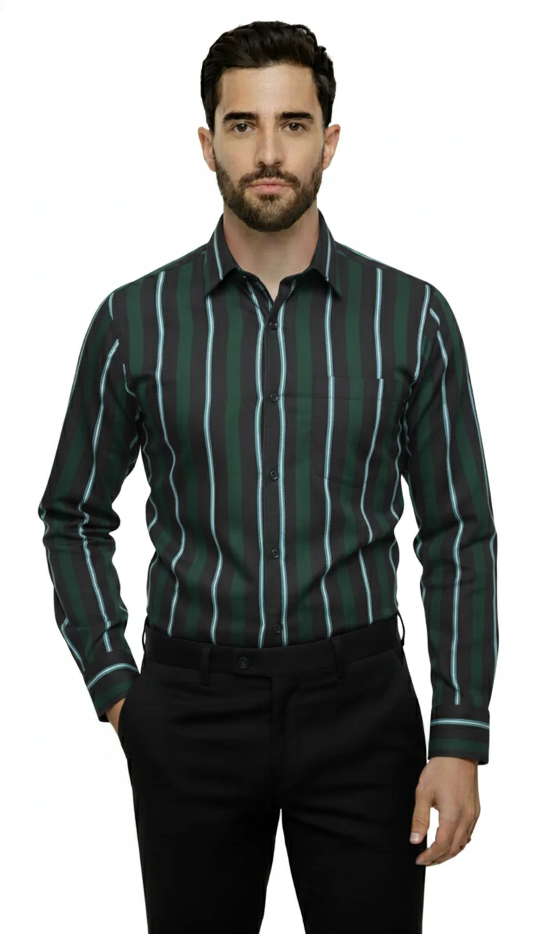 FABRIZER Mens Striped Casual Cotton Shirt 1.79 Slim Fit Full Sleeve Button Down Collar Formal Office Wear Blue White Lightweight Breathable Summer Shirt for Men India image 1