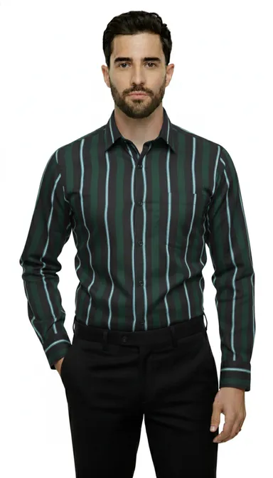 FABRIZER Mens Striped Casual Cotton Shirt 1.79 Slim Fit Full Sleeve Button Down Collar Formal Office Wear Blue White Lightweight Breathable Summer Shirt for Men India thumbnail 0