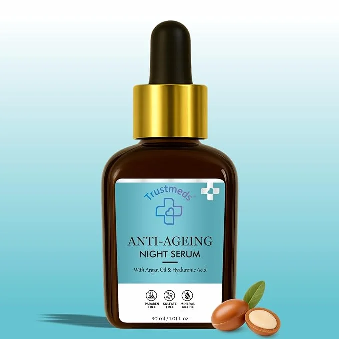 Anti Ageing Night Face Serum 30ml with Argan Oil & Hyaluronic Acid for Wrinkles Fine Lines Repair Skin Brightening Firming Vegan Clean Beauty for Men Women Argan Oil and Hyaluronic Acid 350 ML image 1