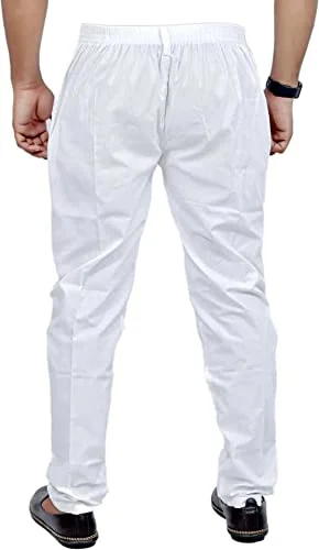 Mens White Pure Cotton Pant Style Pyjama |Comfortable Long Relaxed Fit Daily Wear | Nightwear Bottom image 2