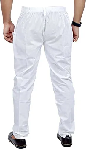 Mens White Pure Cotton Pant Style Pyjama |Comfortable Long Relaxed Fit Daily Wear | Nightwear Bottom thumbnail 1