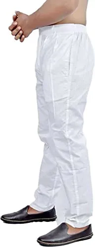 Mens White Pure Cotton Pant Style Pyjama |Comfortable Long Relaxed Fit Daily Wear | Nightwear Bottom thumbnail 2