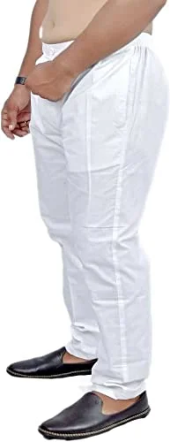 Mens White Pure Cotton Pant Style Pyjama |Comfortable Long Relaxed Fit Daily Wear | Nightwear Bottom image 4