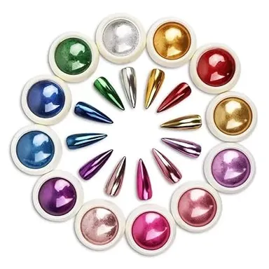 12 Colours Metallic Holographic Chrome Nail Powder Set Mirror Effect Reflective Glitter Nail Art Pigment Kit for Girls Women UV Gel Polish Finish thumbnail 2