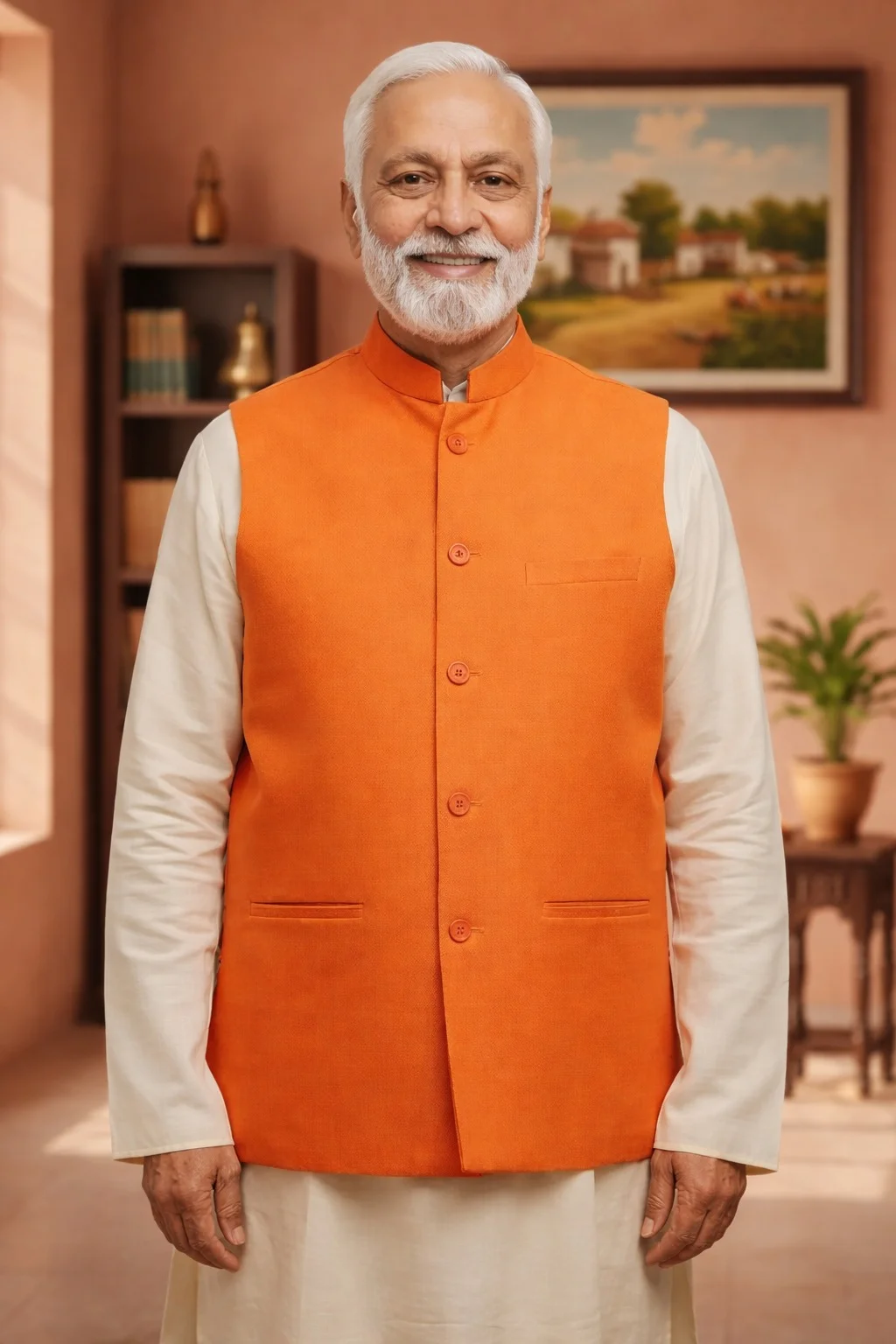 Orange Khadi Cotton Sleeveless Ethnic Jacket Modi Waistcoat for Men and Women Handloom Fabric for Festivals Office Ethnic Wear and Traditional Occasions image 1