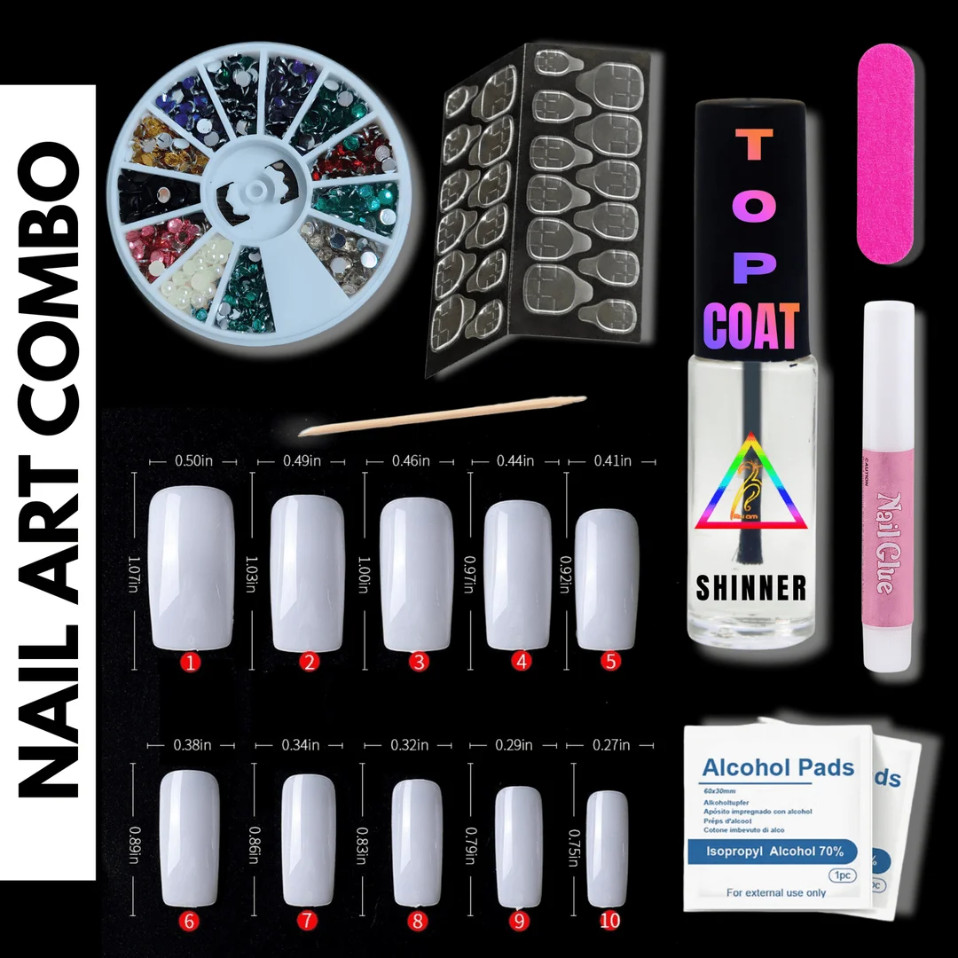 TRUOM Professional Nail Art Tool Kit 10Nails+1Stick+1File & More 6 Other Tools Combo Kit Nail Extension image 1