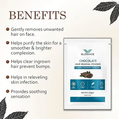 Natural Chocolate Hair Removal Powder 100g | Painless At‑Home Hair Remover for Body Legs Underarms Bikini | Skin Friendly Smooth Finish Cocoa Wax Powder thumbnail 3