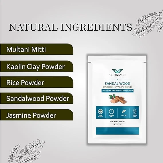 Sandalwood Hair Removal Powder 100gm | 100% Natural Ayurvedic Pain‑Free Body Hair Removal Powder | Herbal Painless Wax Alternative for Arms Legs Underarms Bikini | All Skin Types image 3