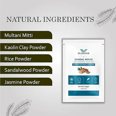 Sandalwood Hair Removal Powder 100gm | 100% Natural Ayurvedic Pain‑Free Body Hair Removal Powder | Herbal Painless Wax Alternative for Arms Legs Underarms Bikini | All Skin Types thumbnail 2