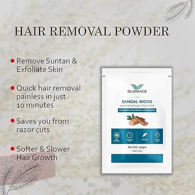 Sandalwood Hair Removal Powder 100gm | 100% Natural Ayurvedic Pain‑Free Body Hair Removal Powder | Herbal Painless Wax Alternative for Arms Legs Underarms Bikini | All Skin Types thumbnail 3