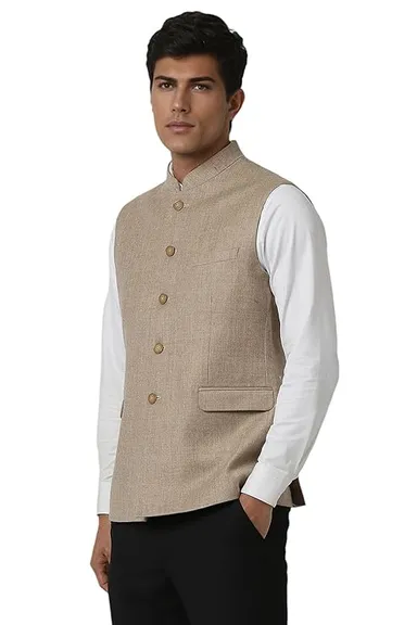 Authentic Khadi Cotton Bhagalpuri Modi Waistcoat|Premium Handloom Sleeveless Nehru Jacket | Traditional Indian Ethnic Wear | Heritage Craftsmanship | Sustainable & Eco-Friendly Fabric thumbnail 1