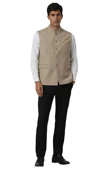 Authentic Khadi Cotton Bhagalpuri Modi Waistcoat|Premium Handloom Sleeveless Nehru Jacket | Traditional Indian Ethnic Wear | Heritage Craftsmanship | Sustainable & Eco-Friendly Fabric thumbnail 4
