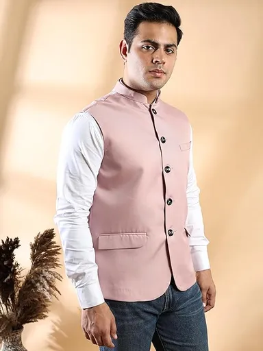 Men’s Peach Khadi Cotton Modi Jacket | Sleeveless Ethnic Waistcoat | Traditional Khadi Sadri | Party & Festive Wear Bundi | Summer Light Orange Cotton Vest | Stylish Ethnic Coat for Men thumbnail 1
