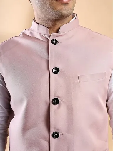 Men’s Peach Khadi Cotton Modi Jacket | Sleeveless Ethnic Waistcoat | Traditional Khadi Sadri | Party & Festive Wear Bundi | Summer Light Orange Cotton Vest | Stylish Ethnic Coat for Men thumbnail 2