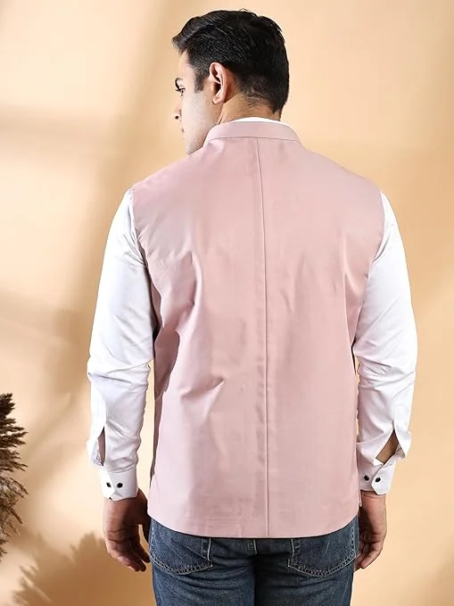 Men’s Peach Khadi Cotton Modi Jacket | Sleeveless Ethnic Waistcoat | Traditional Khadi Sadri | Party & Festive Wear Bundi | Summer Light Orange Cotton Vest | Stylish Ethnic Coat for Men image 5