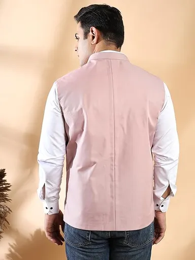 Men’s Peach Khadi Cotton Modi Jacket | Sleeveless Ethnic Waistcoat | Traditional Khadi Sadri | Party & Festive Wear Bundi | Summer Light Orange Cotton Vest | Stylish Ethnic Coat for Men thumbnail 4
