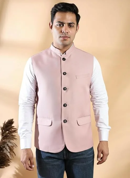 Men’s Peach Khadi Cotton Modi Jacket | Sleeveless Ethnic Waistcoat | Traditional Khadi Sadri | Party & Festive Wear Bundi | Summer Light Orange Cotton Vest | Stylish Ethnic Coat for Men image 6