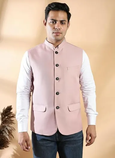 Men’s Peach Khadi Cotton Modi Jacket | Sleeveless Ethnic Waistcoat | Traditional Khadi Sadri | Party & Festive Wear Bundi | Summer Light Orange Cotton Vest | Stylish Ethnic Coat for Men thumbnail 5