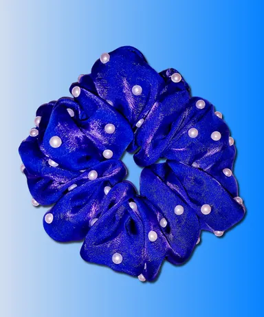 “Royal Blue Satin Hair Scrunchie with Pearl Beads – Soft Elastic Hair Accessory for Women & Girls – Elegant Ponytail, Bun, and Daily Hairstyling” thumbnail 0