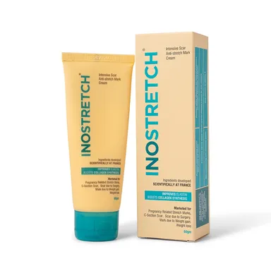 Inostretch Stretch Mark Cream 60gm | Reduce Stretch Marks & Scars with Rutin, Shea Butter, Two Peptides, Coconut oil, Sunflower seed oil, Green Bean seed extract | Paraben Free & Dermatologist Approved Stretch Mark Removal Cream (Pack of 1) thumbnail 0