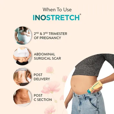Inostretch Stretch Mark Cream 60gm | Reduce Stretch Marks & Scars with Rutin, Shea Butter, Two Peptides, Coconut oil, Sunflower seed oil, Green Bean seed extract | Paraben Free & Dermatologist Approved Stretch Mark Removal Cream (Pack of 3) thumbnail 2