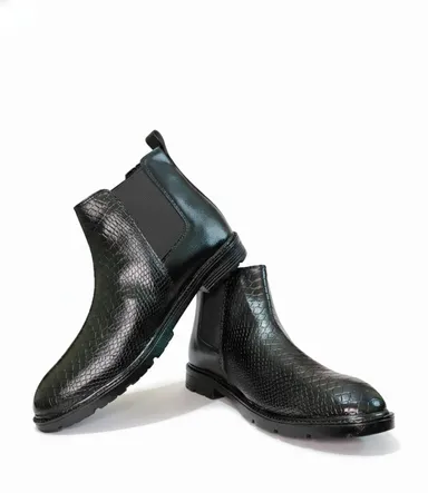 GVOLF Stylish Black Chelsea Boots for Men Slip On Textured Leather Ankle Boots for Office Formal Casual Wear in Size 6 thumbnail 0