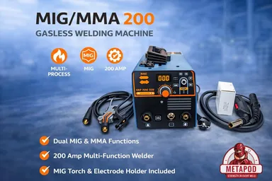METAPOD MIG MMA 200 Amp Gasless Welding Machine with Dual Function MIG ARC Inverter IGBT Portable Welder for Mild Steel Stainless Steel Iron Home Workshop Use India Gray thumbnail 1