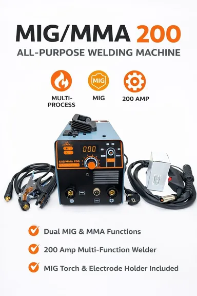 METAPOD MIG MMA 200 Amp Gasless Welding Machine with Dual Function MIG ARC Inverter IGBT Portable Welder for Mild Steel Stainless Steel Iron Home Workshop Use India Gray thumbnail 3