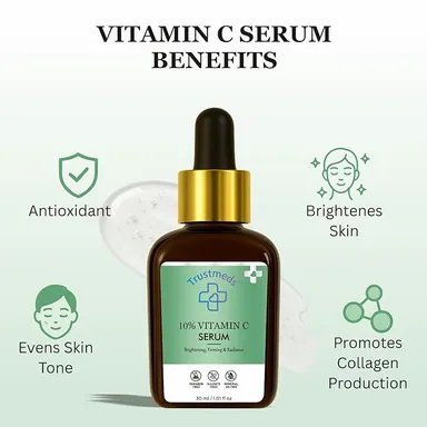 10% Vitamin C Face Serum 30ml Advanced Skin Brightening Dark Spot Correction & Radiance Booster with Hydrating Niacinamide & Antioxidant Formula – Paraben Sulfate Mineral Oil Free Daily Glow Serum 30ml Pack 350 ML thumbnail 2