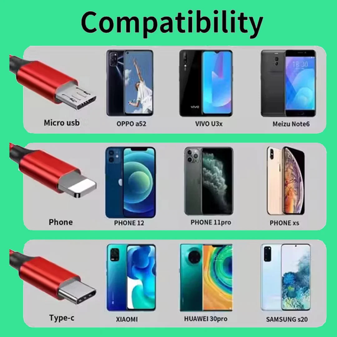3 in 1 Convertible Fast Charging Braided Data Cable USB C to USB A Multi Charging Cable for iPhone Android Smartphones Type C Micro USB Durable Nylon Black 1m High Speed Sync India image 2