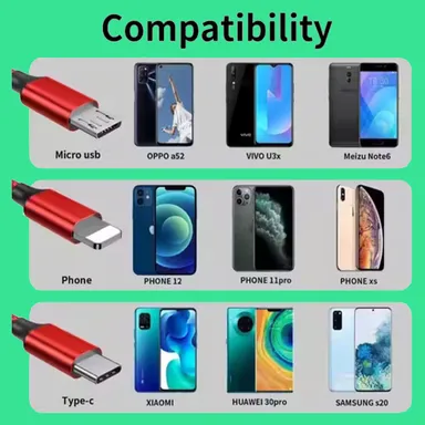 3 in 1 Convertible Fast Charging Braided Data Cable USB C to USB A Multi Charging Cable for iPhone Android Smartphones Type C Micro USB Durable Nylon Black 1m High Speed Sync India thumbnail 1