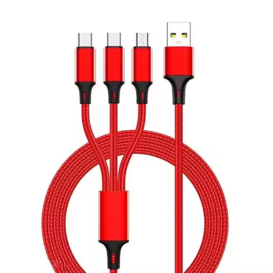 3-in-1 Convertible Fast Data Cable | Braided USB-C, USB-A, Multiple Charging Cable for Apple, Android Smartphones, Light Black, One Cable image 1