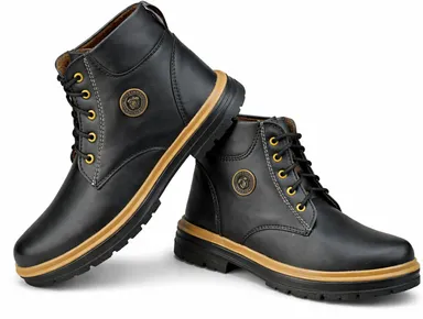 Premium Black Lace-Up Ankle Boots for Men with Durable Synthetic Leather Upper, Cushioned Sole, Wear Winter Boots Size 9 thumbnail 0