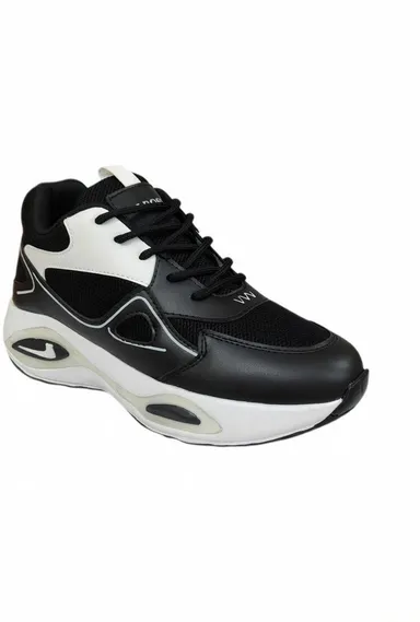 Men Black Sports Shoes with Synthetic Leather Upper, Lace-Up Low Top Flat Sole Running Walking Gym Shoes for Daily Wear Size 6 thumbnail 1