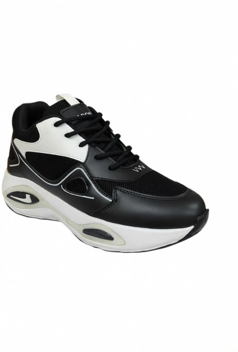 Men Black Sports Shoes with Synthetic Leather Upper, Lace-Up Low Top Flat Sole Running Walking Gym Shoes for Daily Wear Size 8 image 2