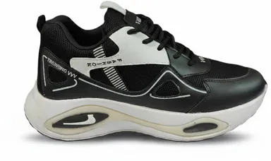 Men Black Sports Shoes with Synthetic Leather Upper, Lace-Up Low Top Flat Sole Running Walking Gym Shoes for Daily Wear Size 8 thumbnail 2